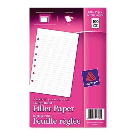 Avery® Mini Binder Filler Paper 14230, 5-1/2 X 8-1/2, White, 100 Sheets
